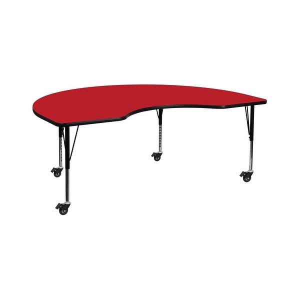 Offex 48"W x 72"L Mobile Kidney Shaped Activity Table with 1.25" Thick Red Laminate Top and Height Adjustable Pre-School Legs