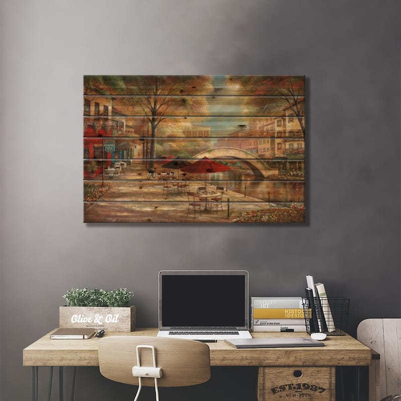 Riverwalk Charm Print On Wood by Ruane Manning - Multi-Color