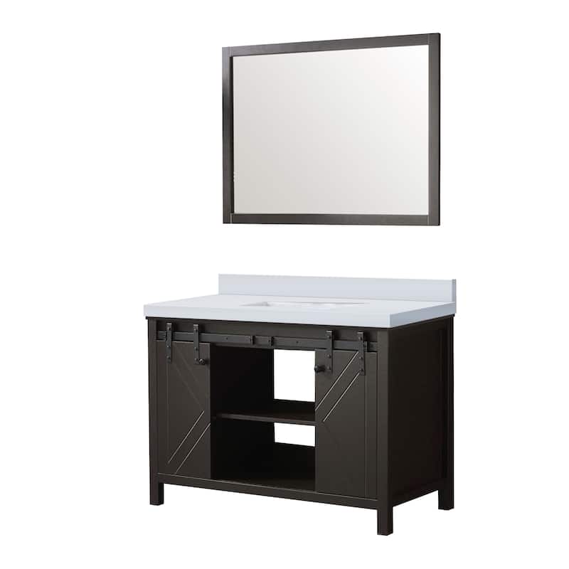 Marsyas 48 in W x 22 in D Ash Grey Bath Vanity, White Quartz Countertop and 44 in Mirror