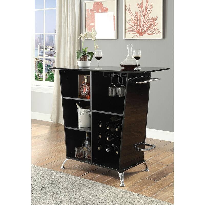 Contemporary Style Leatherette Padded Bar Table With Button Tufting, Black