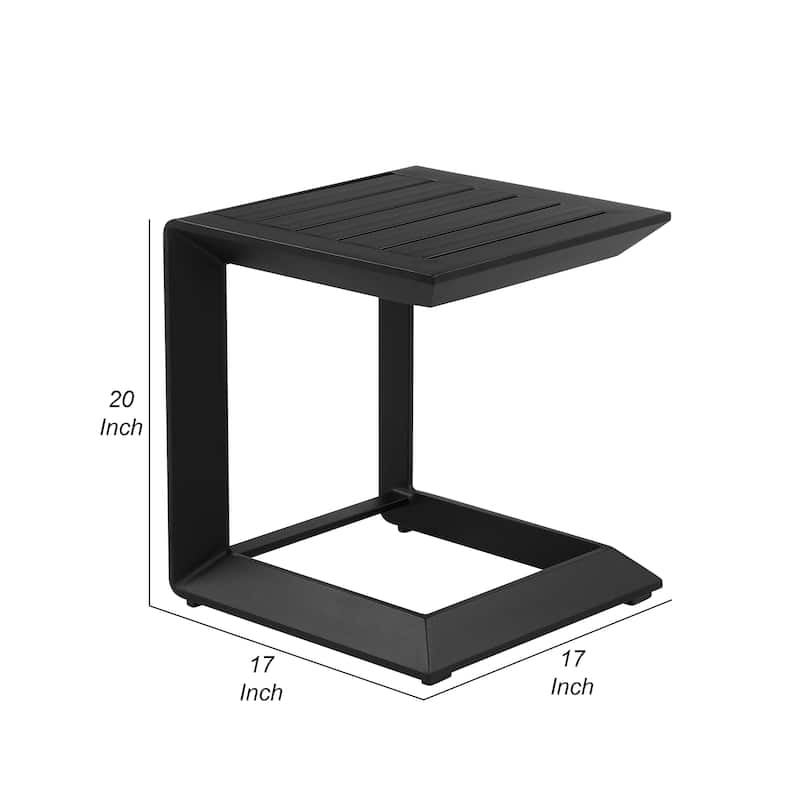 Kili 20 Inch Side End Table, Geometric Design, Jet Black Aluminum Frame