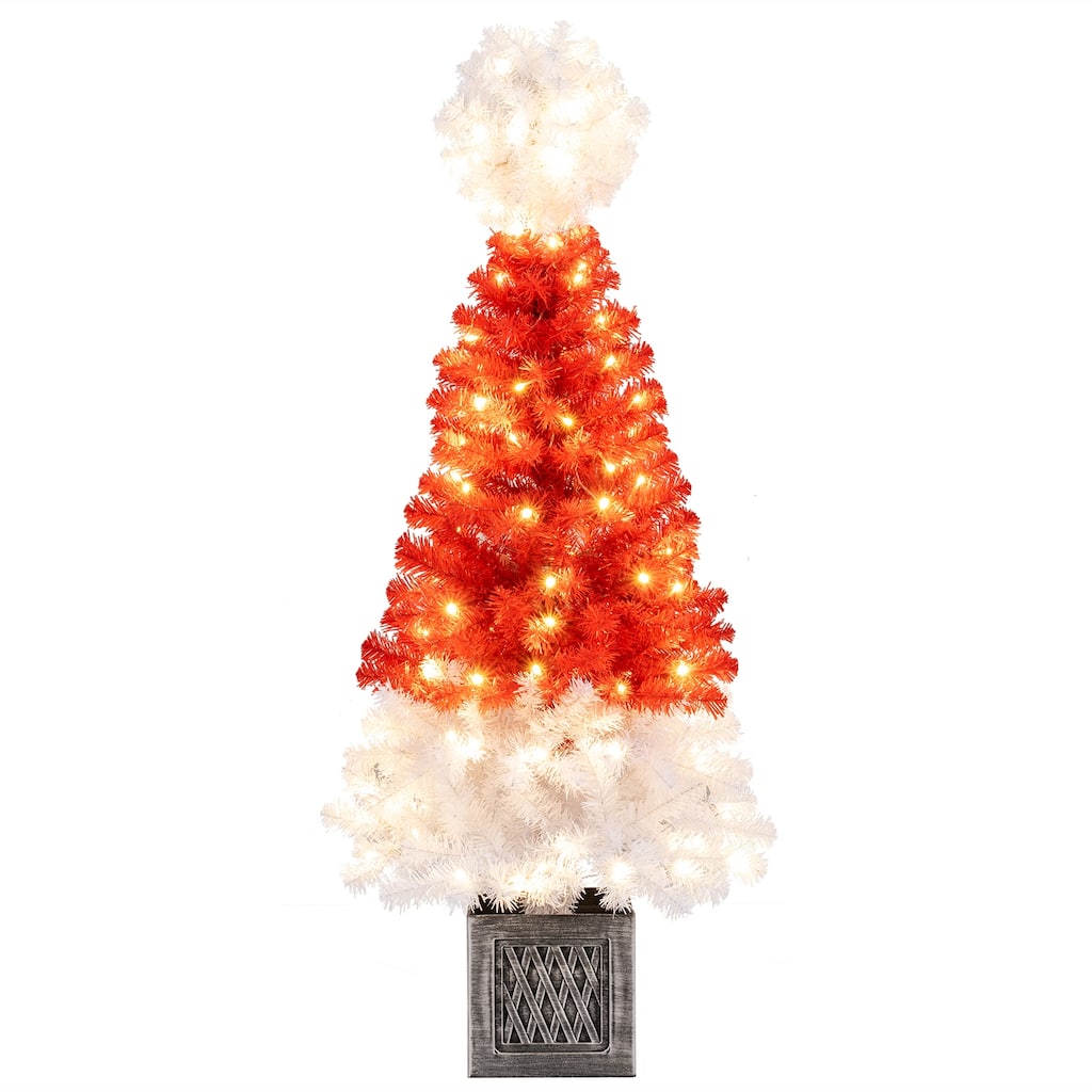 Costway 4 FT Artificial Christmas Tree Santa Hat Xmas Tree with 300 - as pic shows - See Details