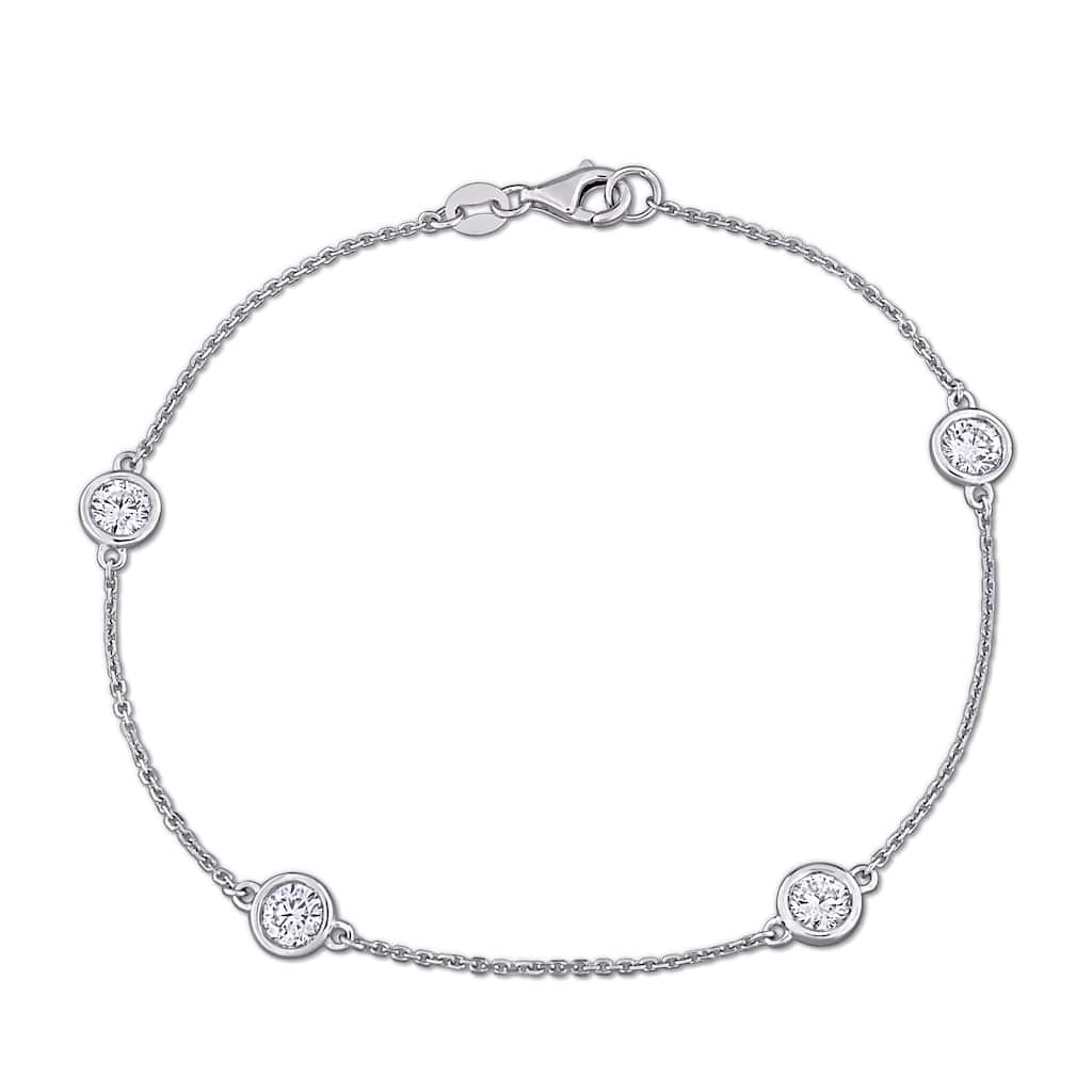 1ct TW Lab-Grown Diamond 4-Stone Station Bracelet 14k White Gold - 7.25 in