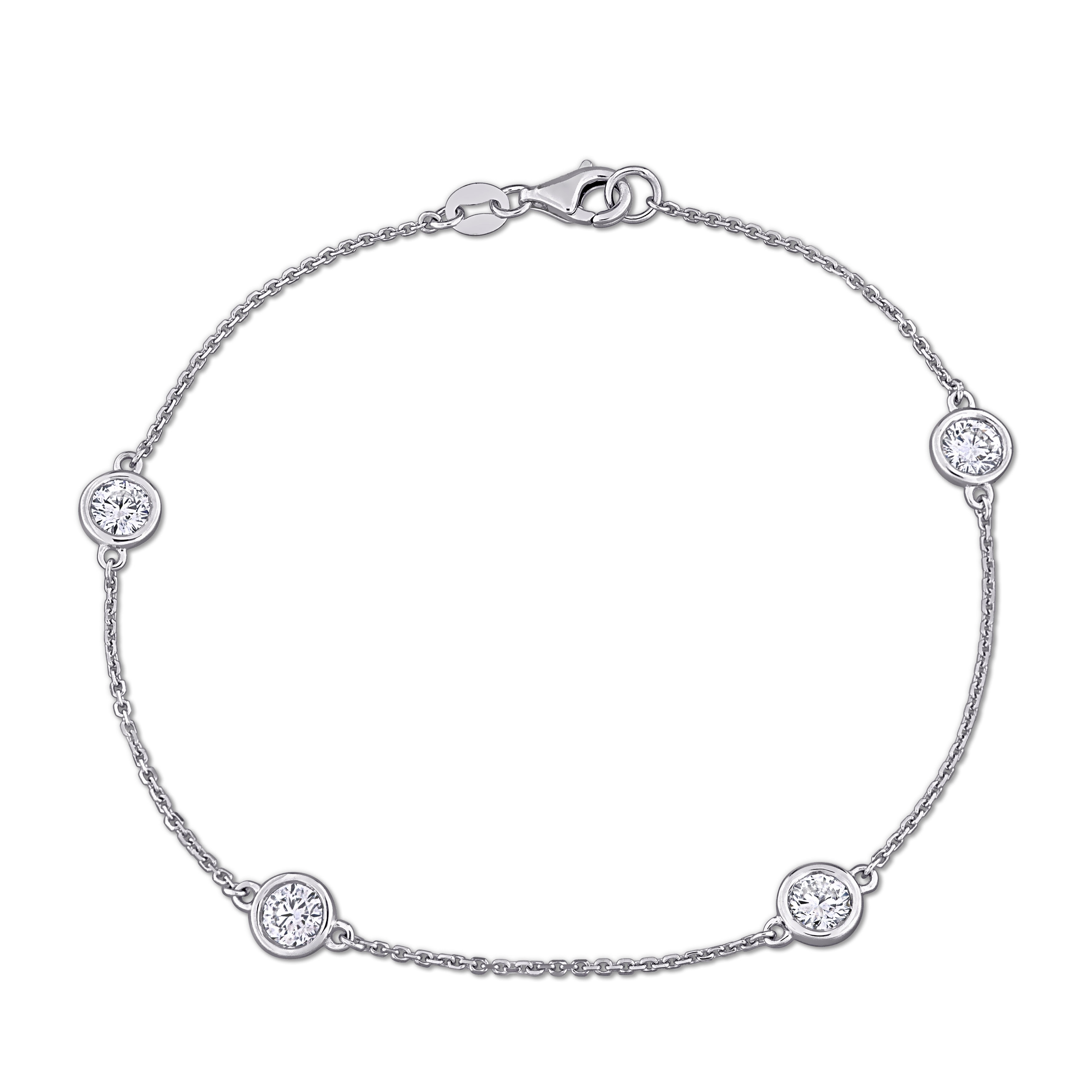 Miadora 1ct TW Lab-Grown Diamond 4-Stone Station Bracelet 14k White Gold