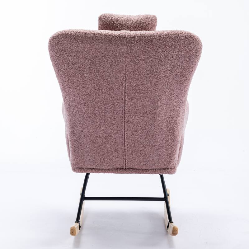 Teddy Fabric Wingback Rocking Chair for Nursery with Safe Solid Wood Base