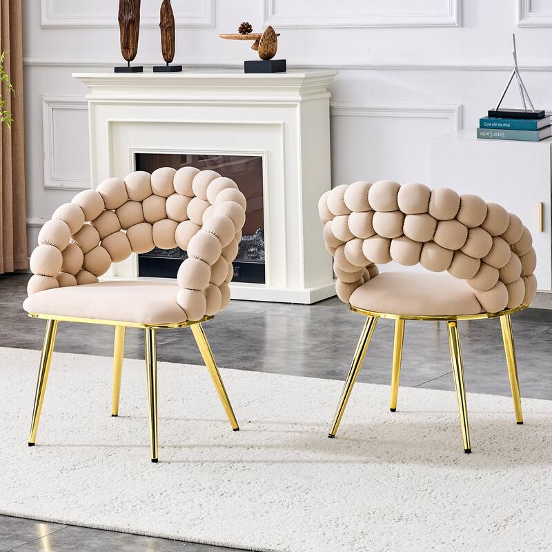 Velvet Dining Chairs Set of 2, Modern Upholstered Vanity Chairs Accent Chairs with Golden Metal Legs
