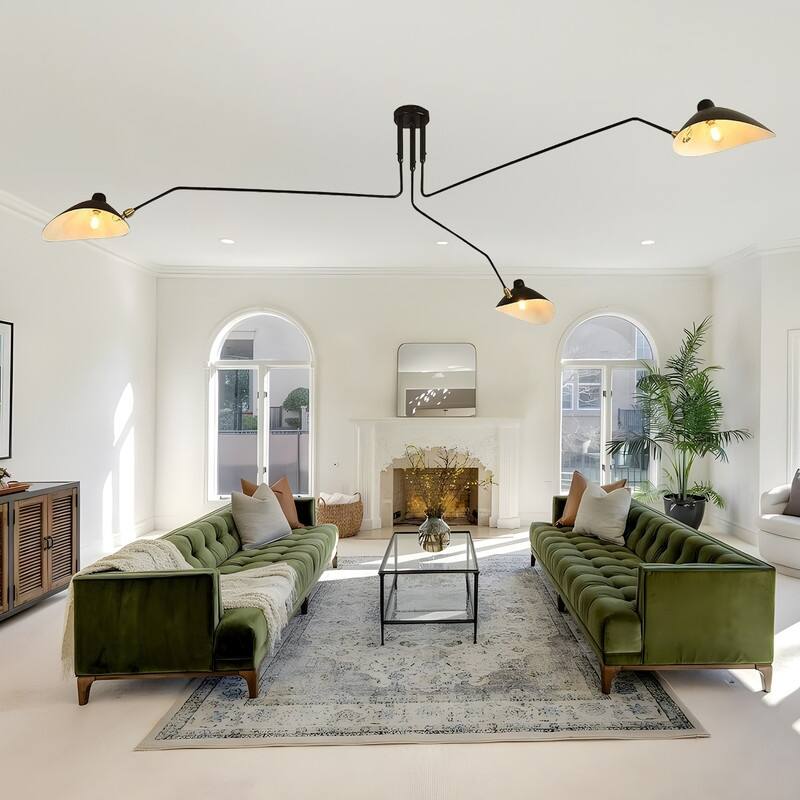 Mid Century Modern Chandelier Black 3 Arm Ceiling Light Living Room