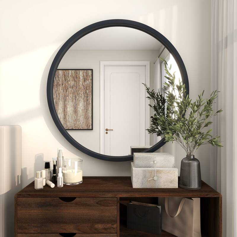 Wooden Wall Mirror with Thin Frame - Black, White, Gold - Roche River Decor