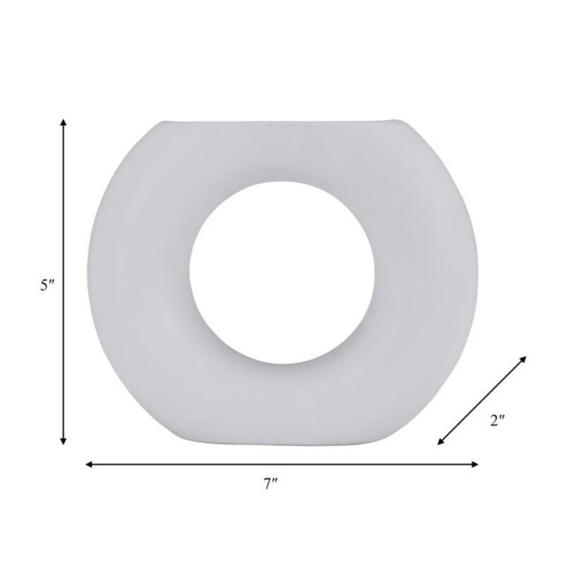 Donut Ceramic Vase with flat Base- 6.5" - White