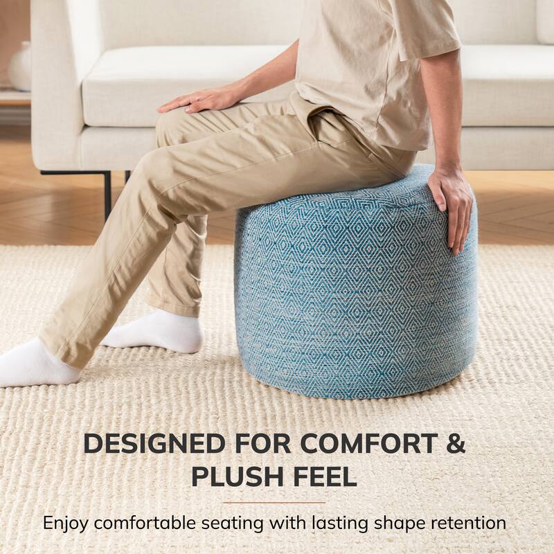 Jani 22-inch Terracotta Pouf - Handcrafted Handmade Round Ottoman for Seating, Footrest, Home Decor for Living Room, Bedroom