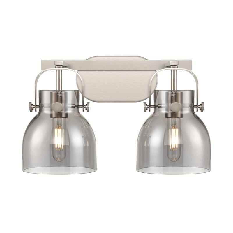 Innovations Lighting 423-2W-10-17 Pilaster II Bell Vanity Pilaster II - Satin Nickel / Plated Smoke