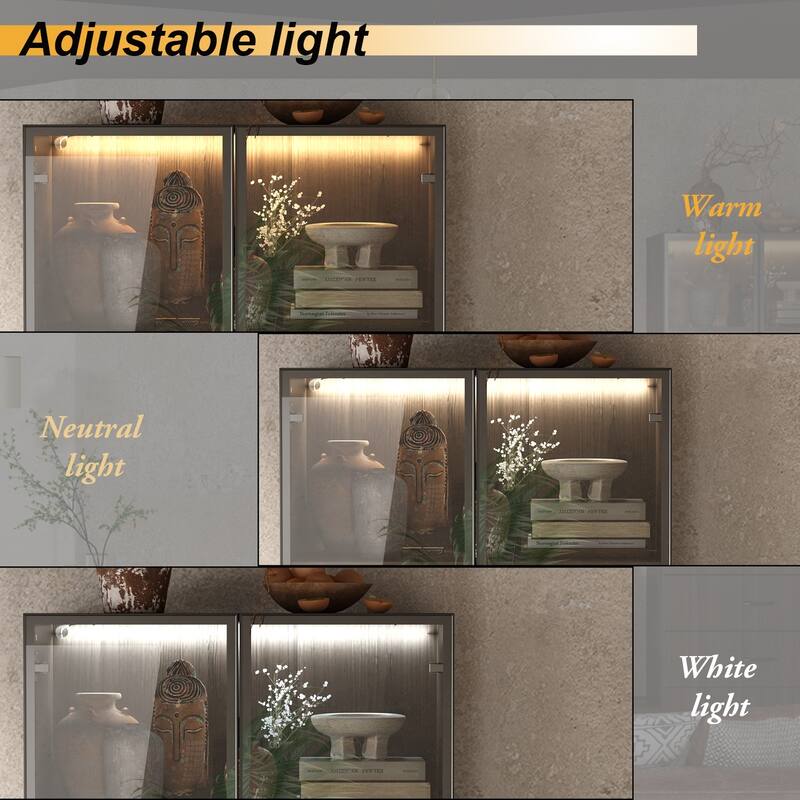 LED-Lit Wood Grain Cabinet - Configurable Storage for Home or Office