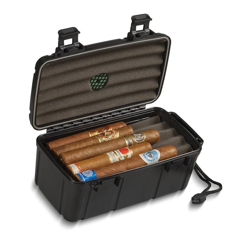 Curata Watertight Airtight Impact Resistant 15-Stick Travel Humidor Additional Foam Divider Built-In Foam Humidifier Carry Strap