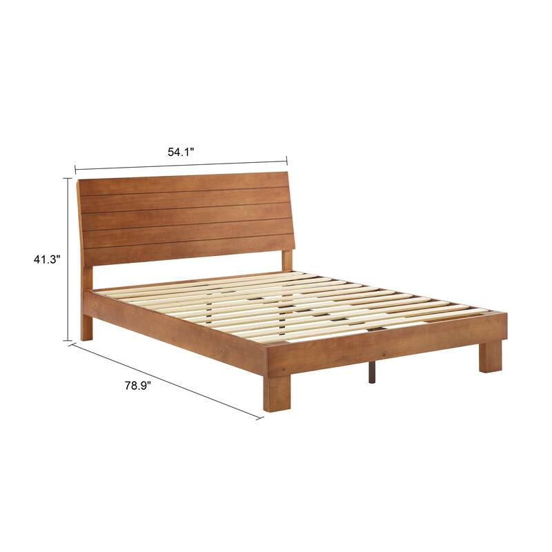BIKAHOM Wooden Platform Bed with Adjustable Height Headboard for Bedroom,Queen Size Wooden Bed Frame with Headboard,Teak - Full