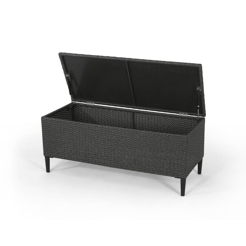 Gert Outdoor Wicker Bench with Storage, 42 Inch Iron, Gray Rattan