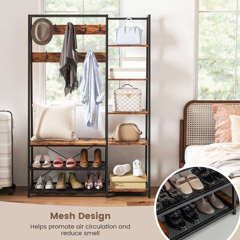 Costway 5-In-1 Entryway Coat Rack Storage Shoe Bench Freestanding - 1 PC