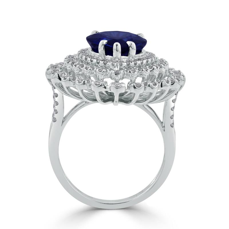 Auriya 18k Gold 5 5/8ct Pear-cut Blue Sapphire Halo Diamond Engagement Ring 1 1/2ct TDW