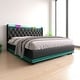 preview thumbnail 14 of 16, Twin/Full/Queen/King Upholstered Storage Bed with 360掳 LED, USB Type-C Charging, Remote/App Control, Black PU Black - Queen