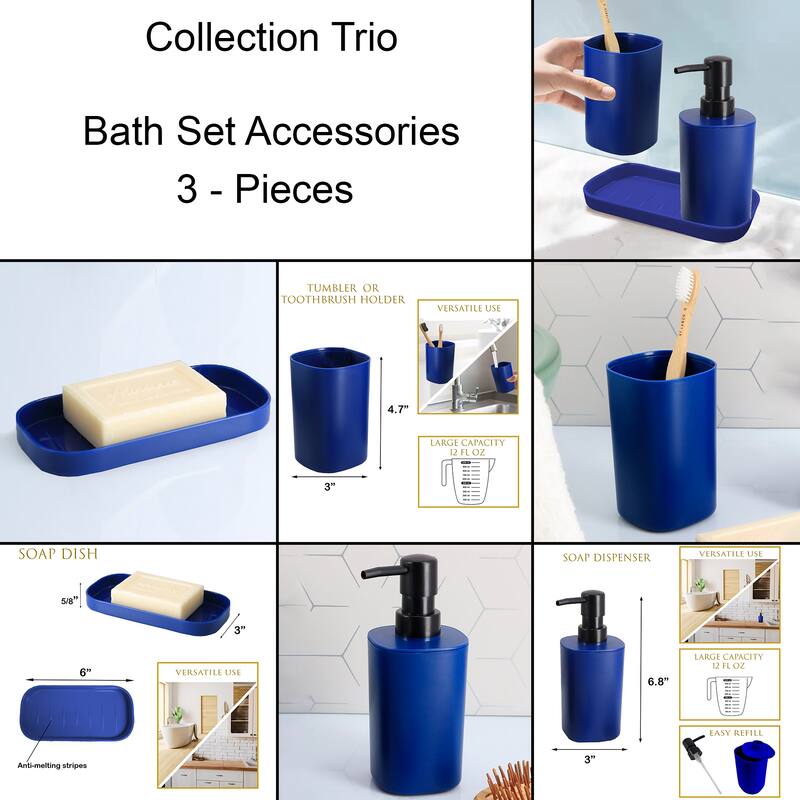 Bathroom Set - Includes Tumbler, Soap Dispenser and Soap Dish - Set of 3 Accessories