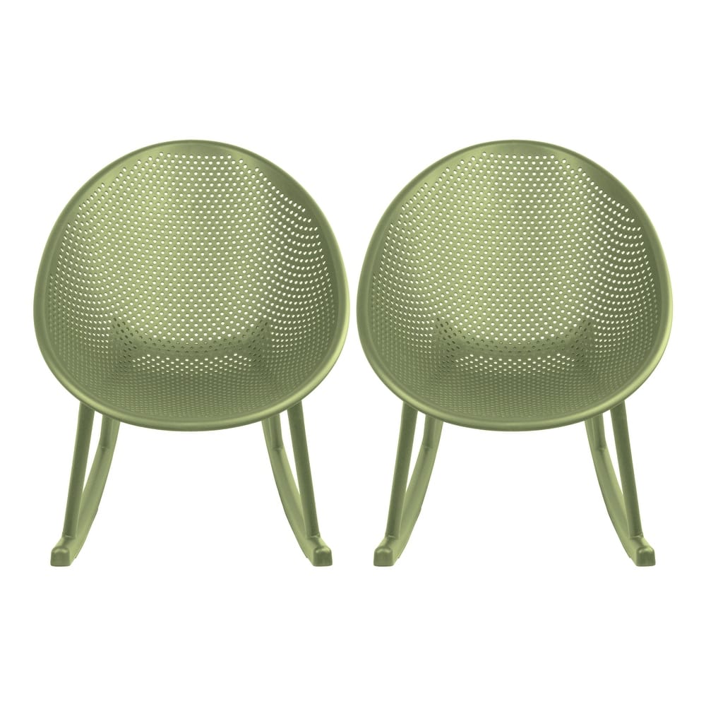 Set of 2 Mid-Century Modern Rocking Lounge Chairs – Egg-Shaped Breathable Plastic Seat with Durable Plastic Base, Accent Seating