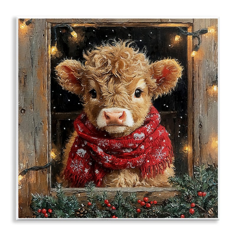 Stupell Calf with Holly & Lights Garland Wall Plaque Art Design By Riley B - 12 x 12