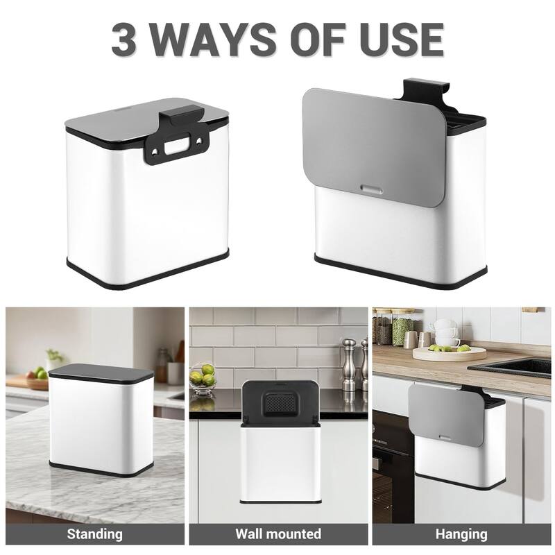 1.3-Gallon / 5 L Stainless Steel Trash Can with Charcoal Filter Lid and Hanging Hook Brown