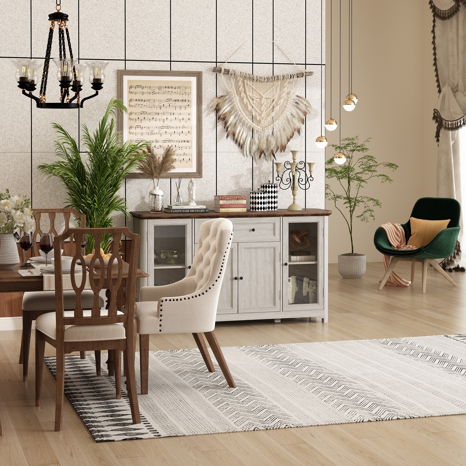 Buffet Console Cabinet with Glass Doors Versatile Storage
