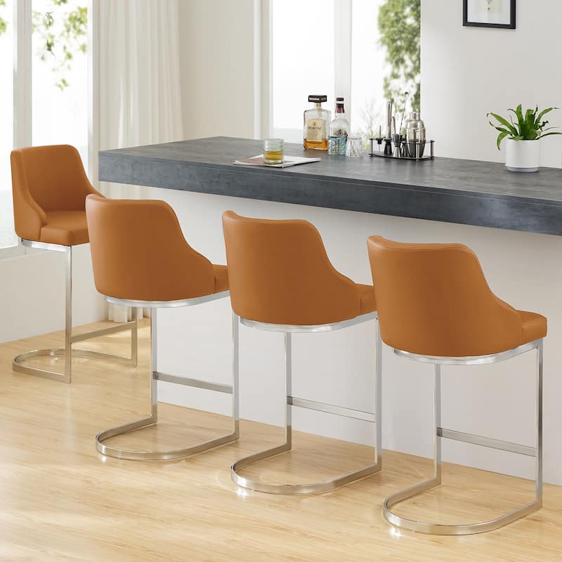Velvet/ Faux Leather Upholstered Counter Stools, Set of 2 - 18.9"W x 20.5"D x 36.6"H