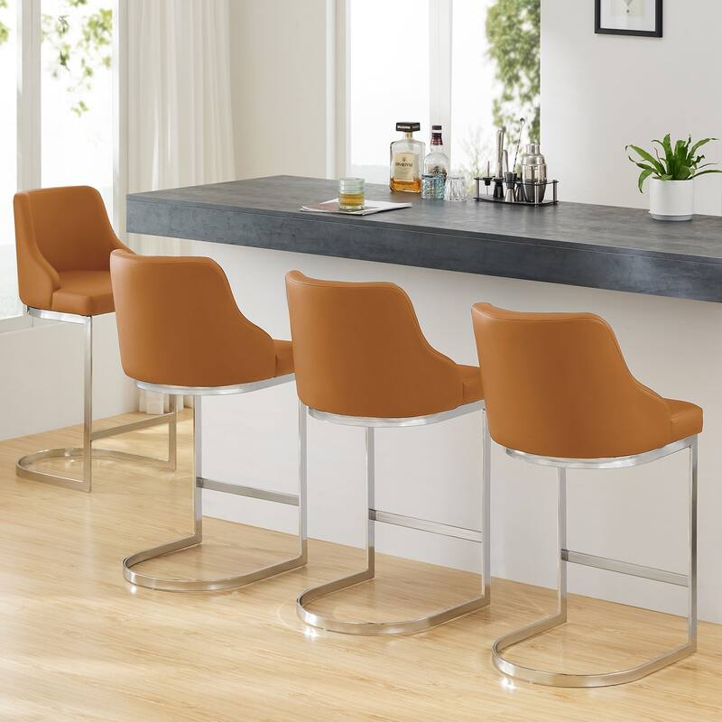 Velvet/Faux Leather Barstool, Counter Height Stools Set of 3 - 18.9"W x 20.5"D x 36.6"H