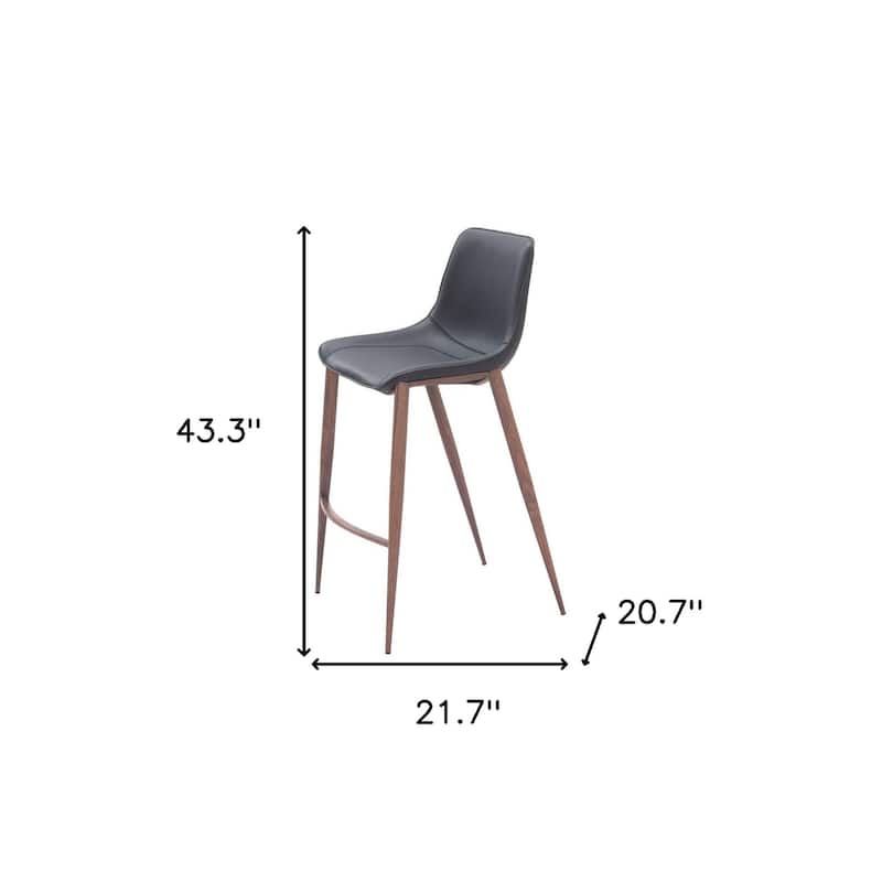 Set of Two 30" Black And Brown Faux Leather And Steel Bar Height Bar Chairs