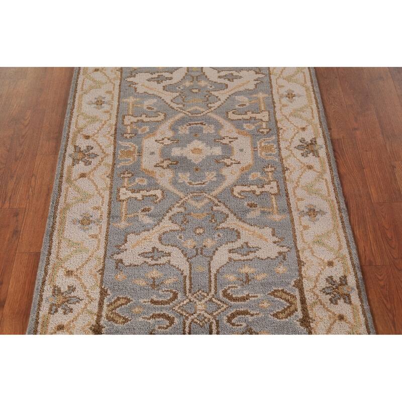 Gray Oushak Indian Runner Rug Hand-Knotted Wool Carpet - 2'8" x 8'1"