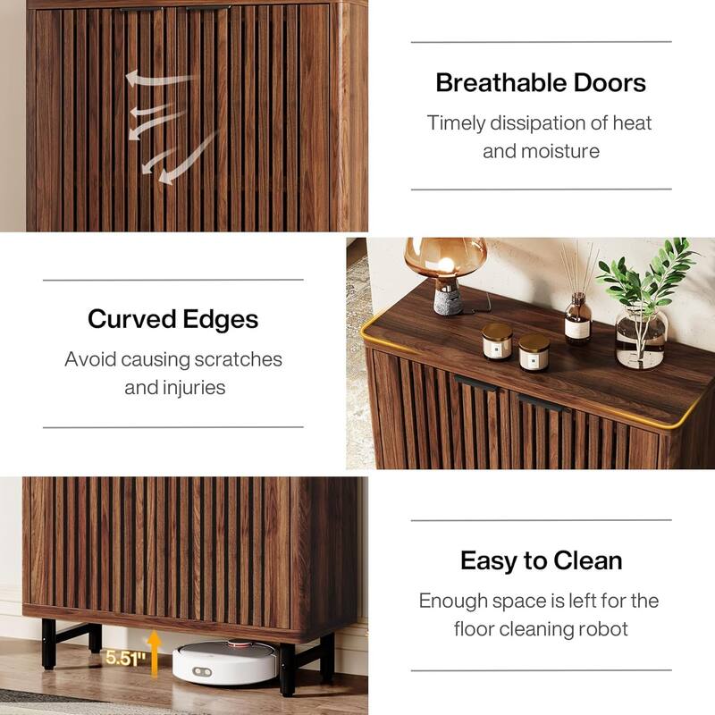 6-Tier Bathroom Floor Cabinet 2 Shutter Doors Adjustable Shelves Wooden Storage Sideboard for Kitchen/Living Room