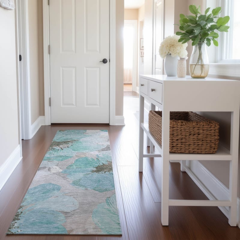 Premium Washable Super Soft Contemporary Floral Mayfield Rug - Teal - 2'3" x 7'6"