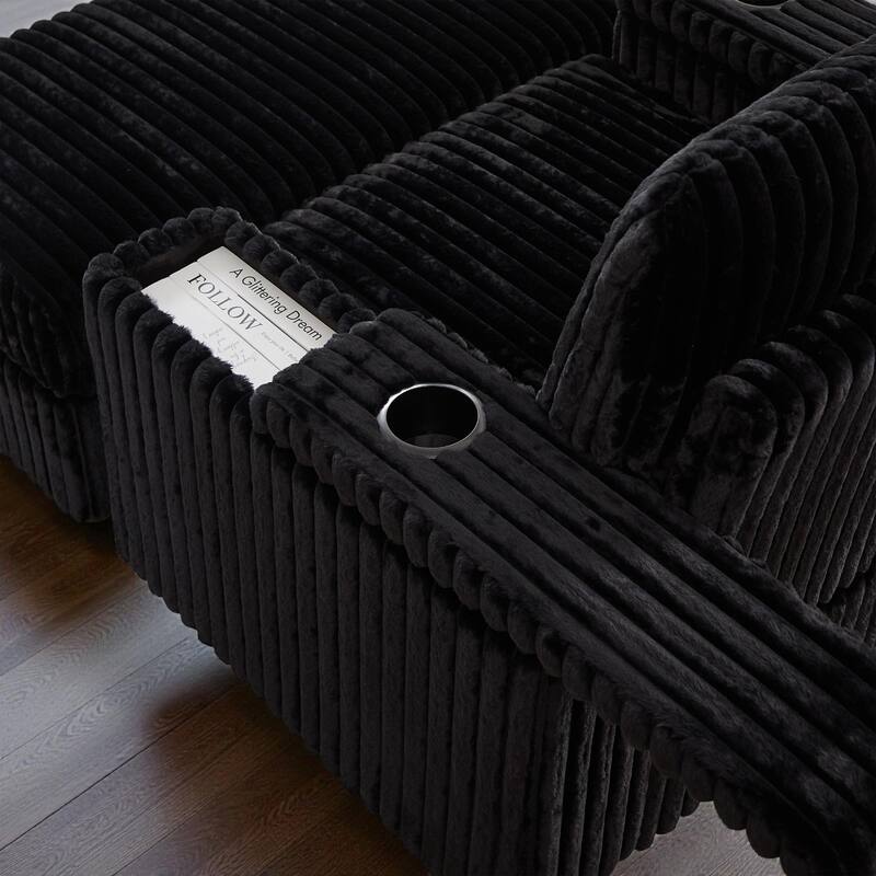 42.5" Corduroy Single Recliner Chair with Cup Holder, Storage Footrest, Armrest Storage and Backrest Pillow