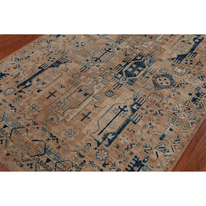 Vegetable Dye Oushak Turkish Rug Handmade Brown Wool Carpet - 4'8" x 6'8"