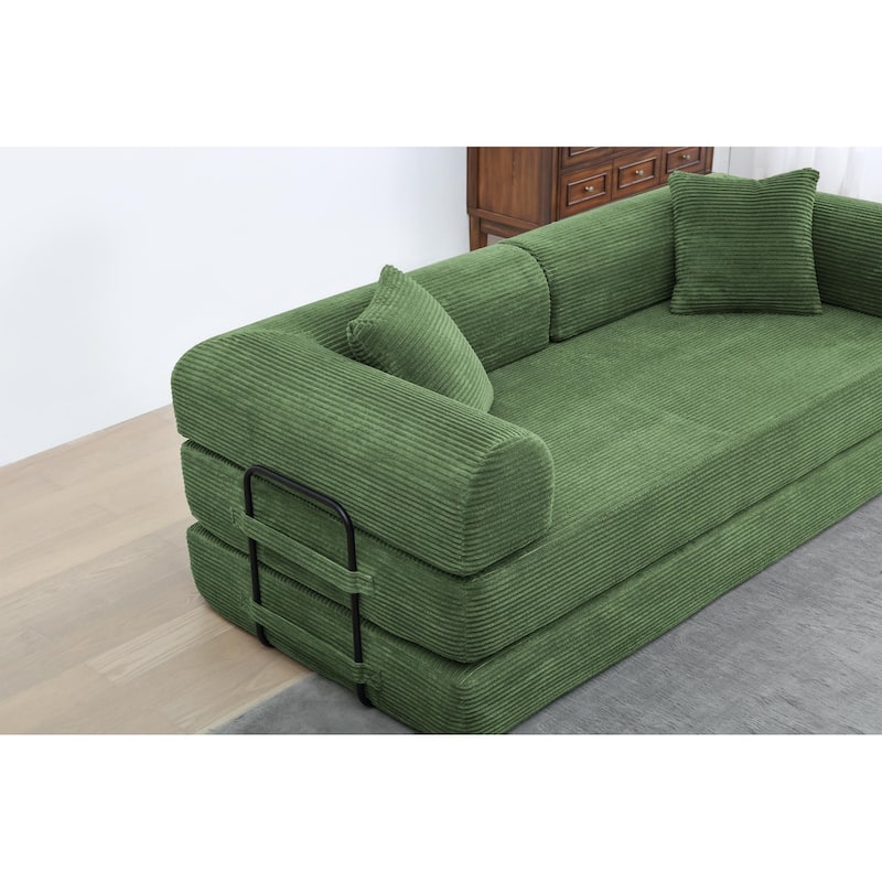 Convertible Sleeper Sofa Bed with Cylindrical Pillow - Corduroy Folding Mattress Couch with Fixed-Shape Frame