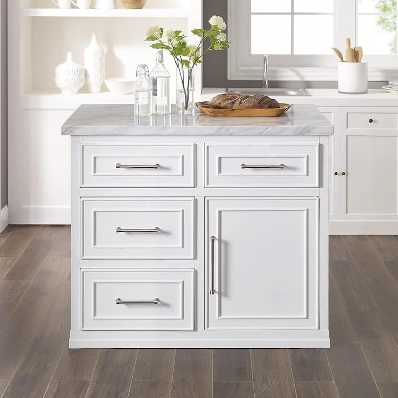 Kitchen Island with Storage & Marble Top - Rolling Cart for Dining & Prep