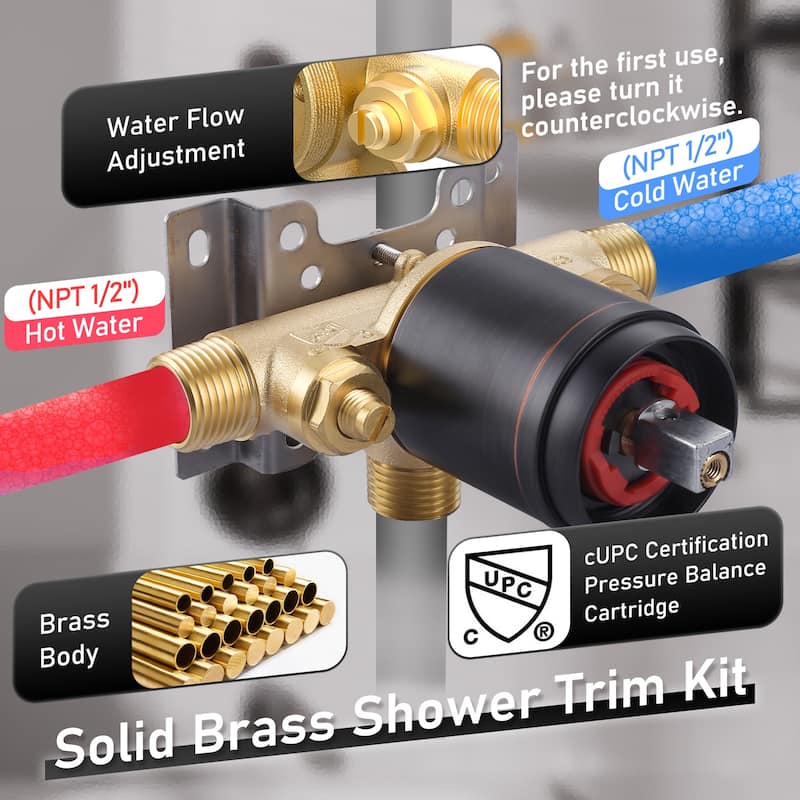 WOWOW Wall Mounted Bathroom Shower Faucet Valve Included
