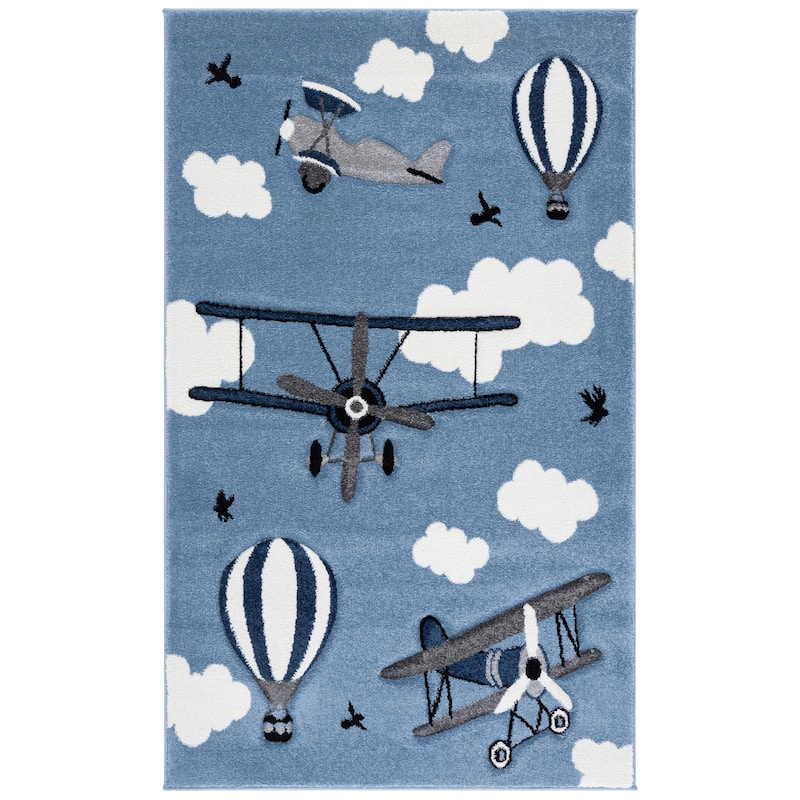 SAFAVIEH Carousel Kids Turi Airplane Rug - 3'3" x 5'3" - Blue/Ivory - Rectangle