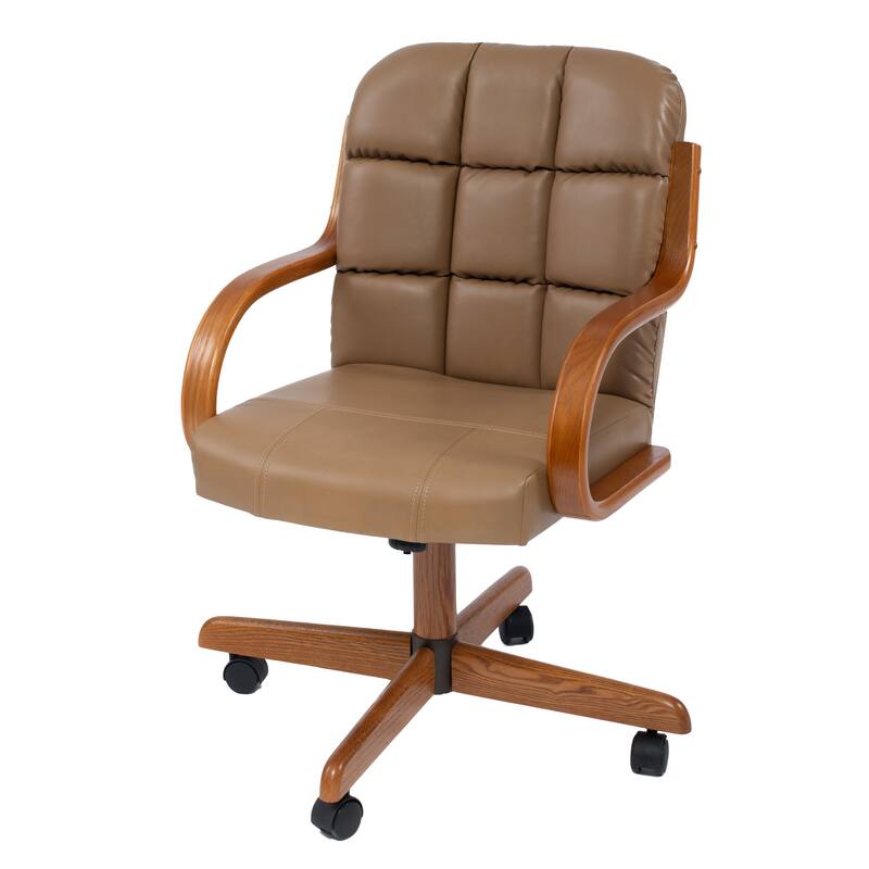 Solid Wood Rolling Caster Office Chair with Tilt and Cushion Seat - 22.5 19 36.5 - Brown