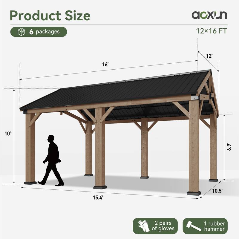 Outdoor Wood Gazebo with Galvanized Steel Gable Roof