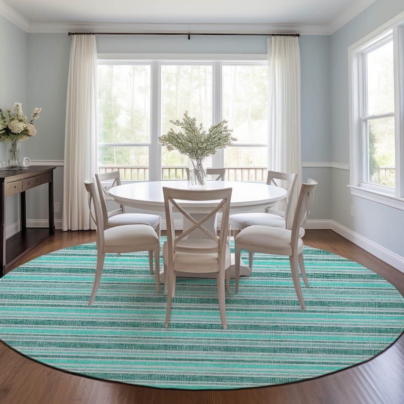 Machine Washable Indoor/ Outdoor Thin Cabana Stripe Chantille Rug