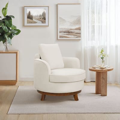 Modern Chenille Wooden Swivel Barrel Chair Upholstered Ergonomic Design