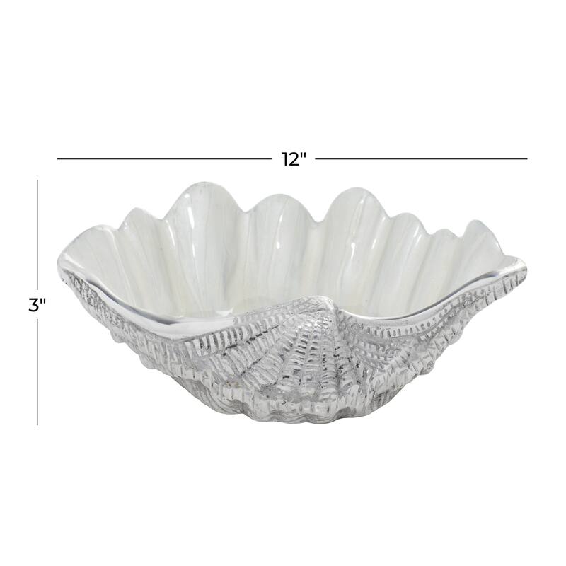 Aluminum Metal Shell Shell Serving Bowl with Enamel Interior - White - Roche River Decor - 9"W x 12"L x 3"H