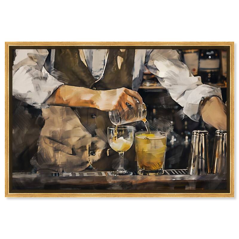 Notoriart Bartender Framed Bar Cart Art For Men - 16 x 11 - Gold