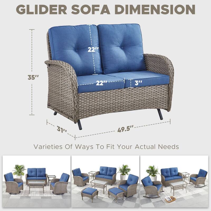 Outdoor Glider Loveseat Patio Sofa Grey-Blue - Grey