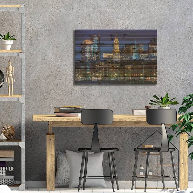 Boston Evening Skyline Of North End & Financial District Print On Wood by Melanie Viola - Multi-Color