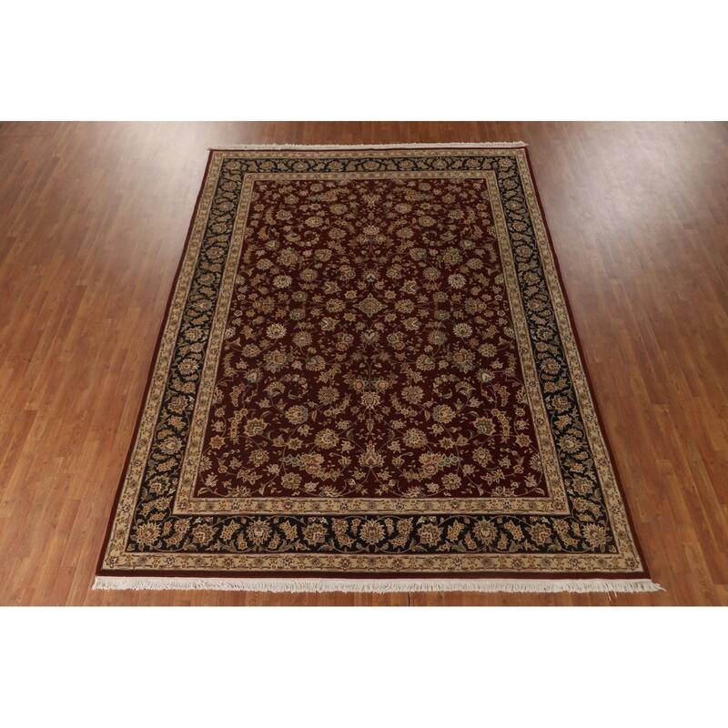 All-Over Floral Kashan Chinese Area Rug Hand-Knotted Wool Carpet - 8'7" x 11'7"