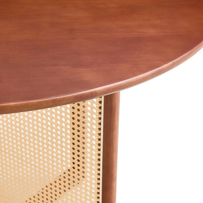 42" Country Wooden Coffee Table with Round Top for Dining Room, Living Room, Office
