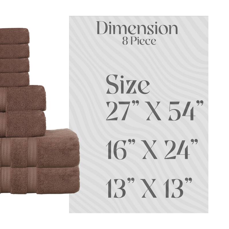 Home Weavers Elegance Essentials 550GSM Cotton Zero Twist Super Absorbent Bath Towel Set of 8